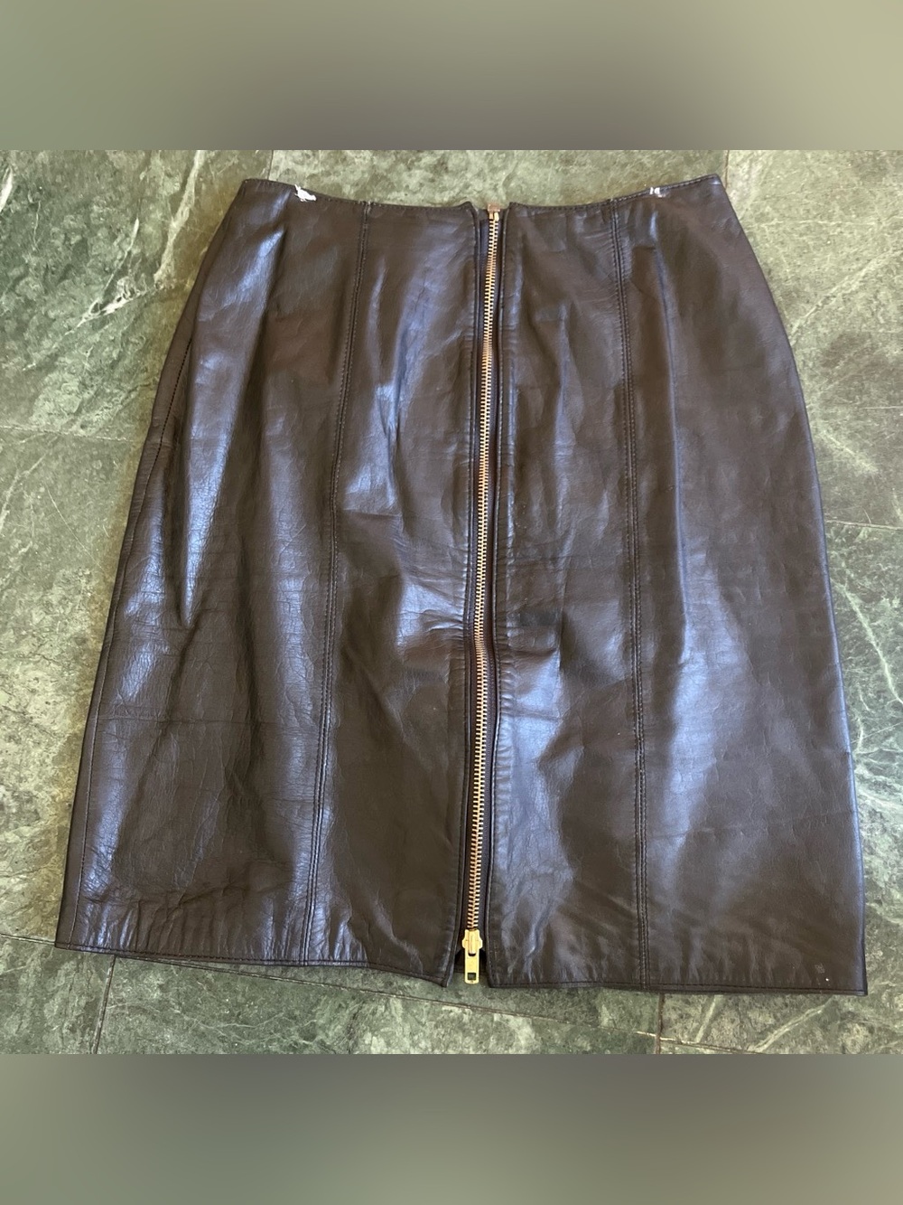 Avon Dark Brown Leather A-Line Skirt with Front Zip